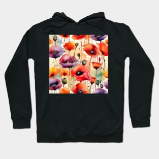 Summer Rain Poppies II Messy Colorful Watercolor Hoodie